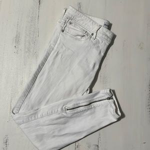 Off White Ankle Cropped Leggings with Zipper